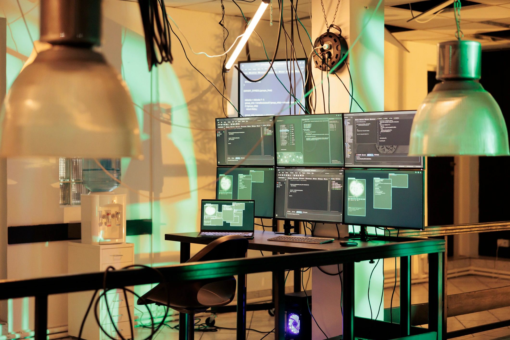 Cybersecurity code on multiple screens