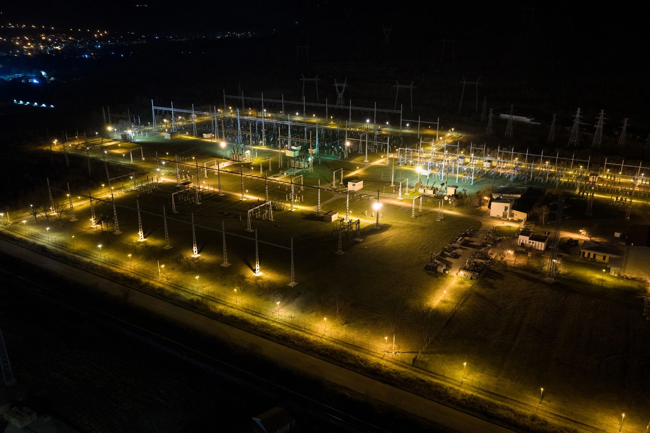 Illuminated infrastructure network at night